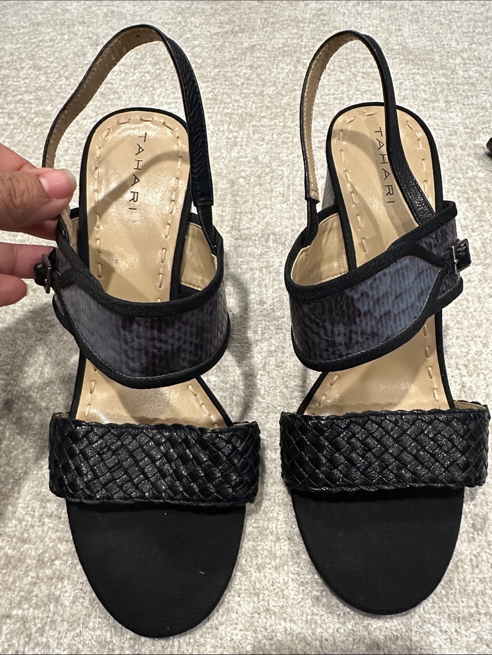 Tahari Black Braided & Textured Slingback Sandals